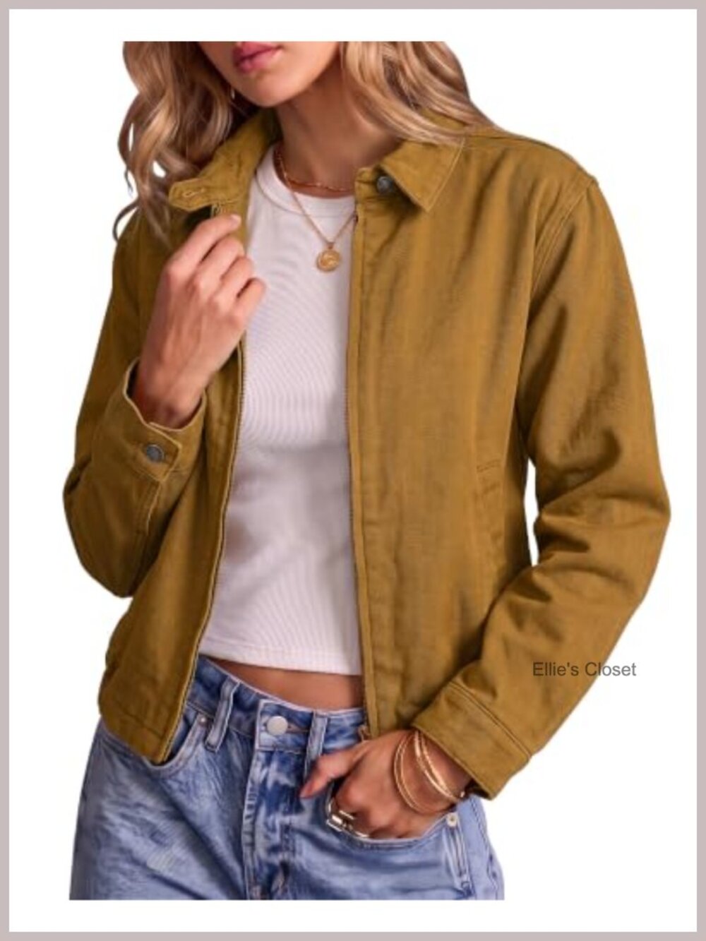 Oversized Zip Up Bomber Denim Jacket Button Tab Collar Cropped